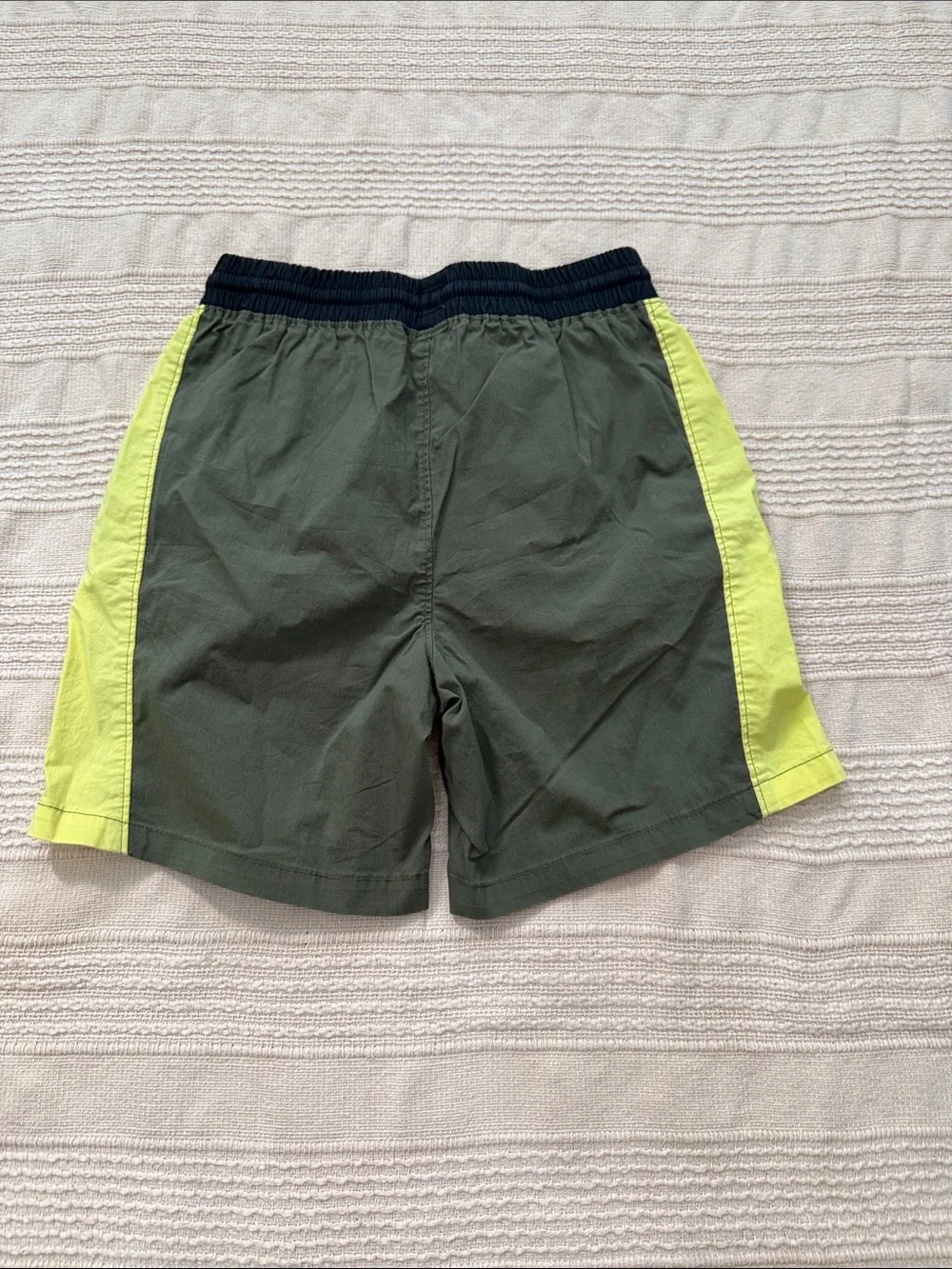 Boys Olive Green Elastic-Waist Shorts with Lime Side Panels